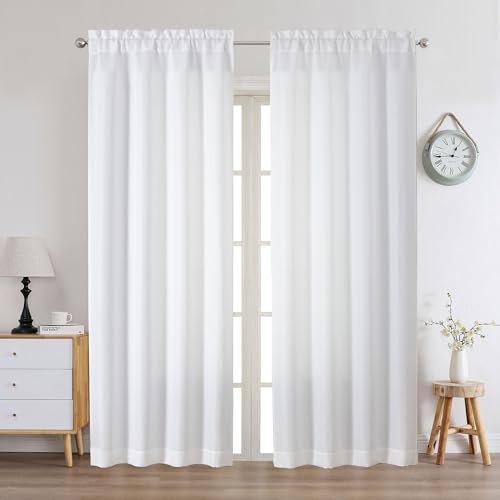 Chyhomenyc White Curtains 78 Inch Length 2 Panels Set, Faux Linen Textured Light Filtering Soft Airy Farmhouse Curtain Drapes for Living Room Bedroom, 40Wx78L - color: White, size: 40"W x 78"L (Pack of 2)