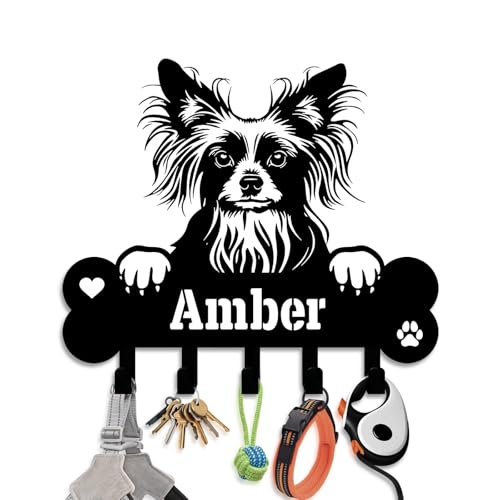 NIWAHO Dog Leash Holder for Wall Personalized - Chinese Crested Dog Custom Metal Sign with Bone Key Hooks, Entryway Mudroom Organizer Rack, Pet Room Decor - color: Chinese Crested Dog