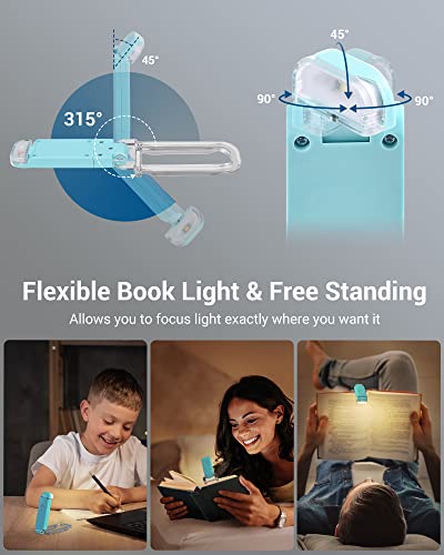 DEWENWILS USB Rechargeable Book Light for Reading in Bed, LED Book Reading Lights with Clip, Perfect for Bookworms, Kids, Warm White, Brightness Adjustable (Blue) - color: Blue