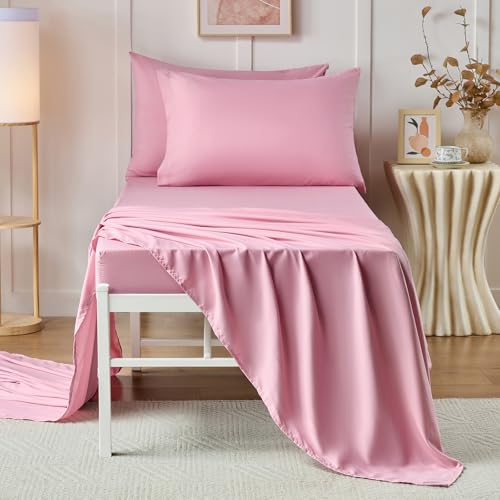 VACVELT Cot Fitted Sheet, 31 x 75 Inch Pink Cot Sheets, Ultra Soft and Breathable Microfiber Bed Cover Snug Fit for Narrow Twin/RV Bunk/Camper Bunk/Guest Beds/Trifold Mattress - color: Pink