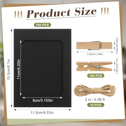 100 Pcs Paper Photo Frames 4x6 Black Picture Frame with 100 Clip 10 String Kit DIY Hanging Cardboard Photo Holder Graduation Back to School Wall Decor Wedding Home - color: Black, style: Classic