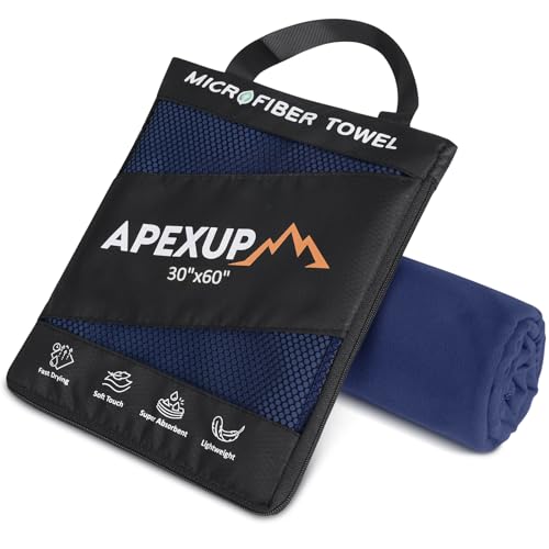 APEXUP Microfiber Travel Towel, Ultra Absorbent Quick Dry Towels, Lightweight Gym Sports Camping Towel for Workout, Yoga, Beach, Shower, Swimming (60"×30", Navy Blue) - color: Navy Blue, size: 60"×30" Single