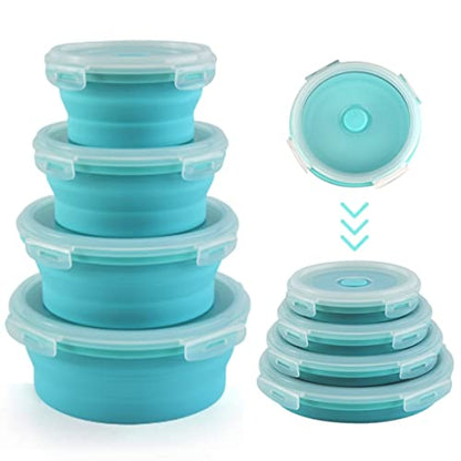 Collapsible Food Storage Containers, Collapsible Bowls with Lids for Camping Kitchen Stuff, RV Accessories for Inside Storage and Organization Camper Must Haves, Space Saving Silicone Bowls