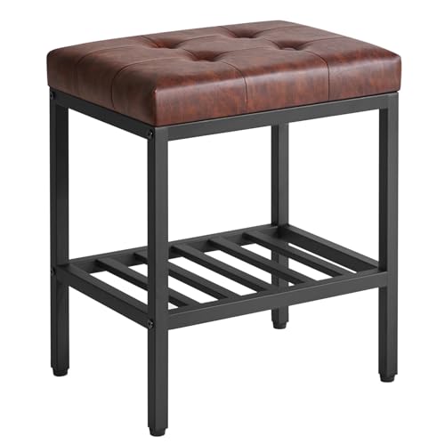 IBUYKE Rectangular Makeup Stool with Adjustable Feet and Storage Space, Footrest Chair, PU Vanity Seat, Multi-Use as Small Side Table or Ottoman, for Bedroom, Dark Brown WBD017Z - color: Dark Brown, size: Rectangular