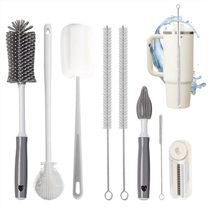 8Pcs Water Bottle Cleaner Brush Compatible with Stanley, Multipurpose Brush Cleaner Kit with Nylon Straw Brush 4 in 1 Bottle Gap Cleaner and Silicone Cup Cleaners - color: Gray