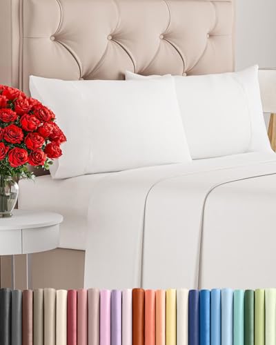 Twin 4 Piece Sheet Set - Comfy Breathable & Cooling - Ultra Soft Hotel Luxury Bedding Set w/ 8-16 Inch Deep Pockets - 1 Flat & 1 Fitted Sheet & 2 Pillowcases - Wrinkle Free & Easy Care - Antique White - color: 02 - Antique White, size: Twin