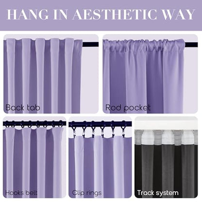 SHINELAND Lavender Blackout Boho Curtains 72 Inches Long for Bedroom Living Room,Back Tab Light Heat Blocking Thermal Insulated Room Darkening Black Out Curtains - color: Lavender, size: 52"W x 72"L (Pack of 2)