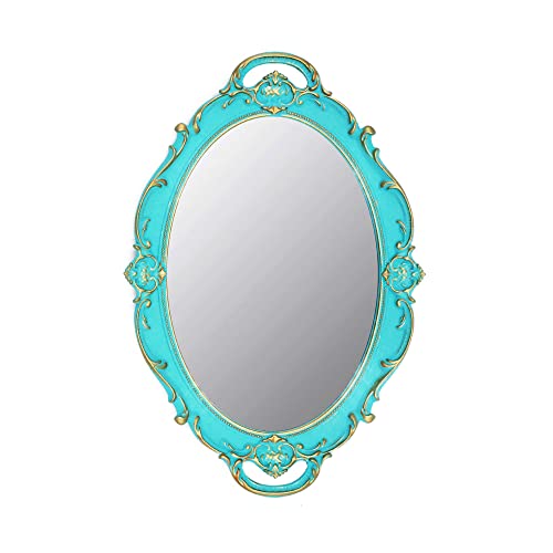 YCHMIR Vintage Small Mirror 14.5 x 10 Inch Oval Blue Wall Mirror - color: Blue