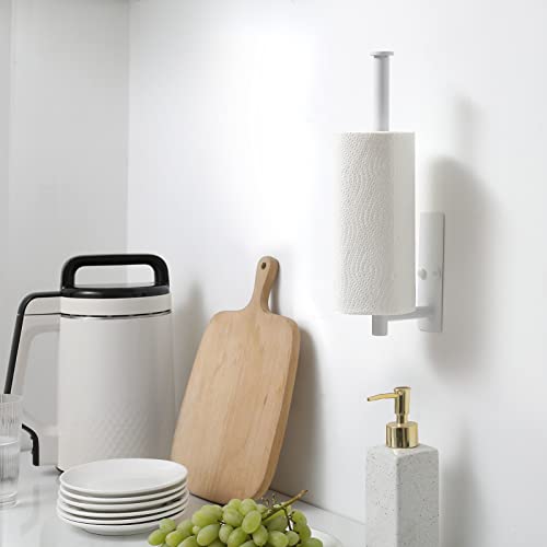 theaoo White Paper Towel Holder - Under Cabinet Paper Towel Holder for Kitchen, Adhesive Paper Towel Roll Rack for Bathroom Towel, Wall Mounted Paper Towel Rack, SUS304 Stainless Steel - color: White