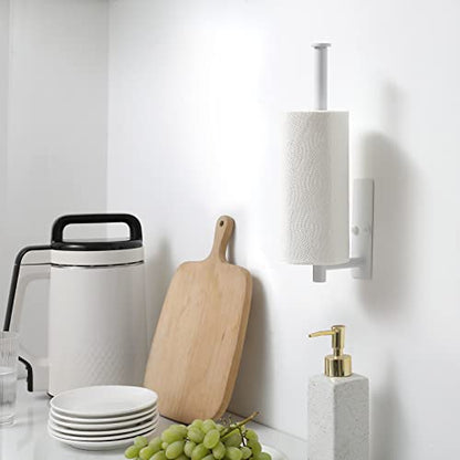 theaoo White Paper Towel Holder - Under Cabinet Paper Towel Holder for Kitchen, Adhesive Paper Towel Roll Rack for Bathroom Towel, Wall Mounted Paper Towel Rack, SUS304 Stainless Steel - color: White