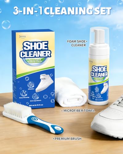 Jevvu Shoe Cleaner, Sneaker Cleaner Kit with Brush and Towel, Deep Clean Shoe Cleaning Kit for White Shoes - size: 6.76 fl oz