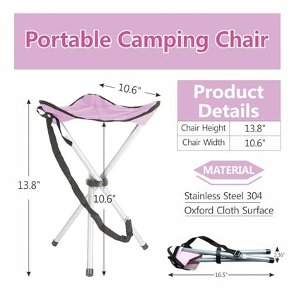 Folding Camping Stool,16.5" Folding Camping Chairs,Portable Tripod Seat,Outdoor Travel Tall Chair for Camping Walking Hunting Hiking Fishing Mountaineering Picnic Beach BBQ Garden Lawn(Pink) - color: Pink