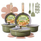 CAROTE 18 Pcs Ceramic Cookware Set Detachable Handle, Non Toxic Pots and Pans Set Non Stick, Induction Kitchen Cookware Removable Handles, Oven Safe, Stackable RV/Camping Cooking Set, Green - color: Green
