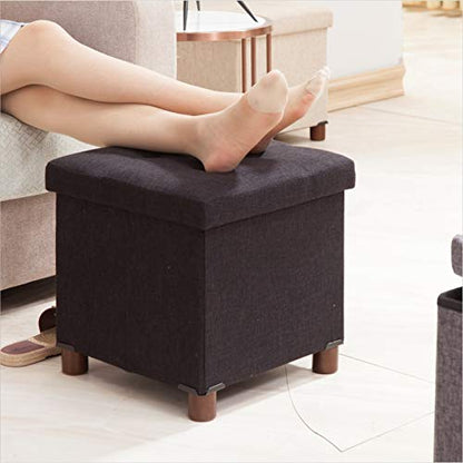 15 Inch Storage Ottoman with Wooden Legs - Cube Foot Rest Stool, Square Footstool, Comfortable Seat with Lid, Foldable Fabric Ottoman, Space-Saving Black - color: Squ Black