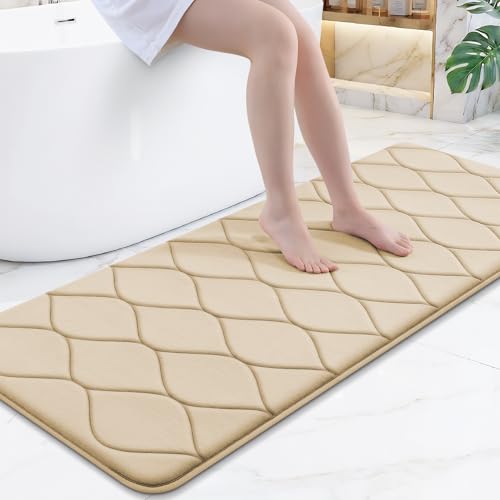 Smiry Memory Foam Bath Mat 59''x24'', Ultra Soft Non-Slip Bathroom Rug, Plush Water Absorbent Quick Dry and Machine Washable Floor Mat for Shower, Tub & Home Decor, Beige - color: Beige, size: 59'' X 24''