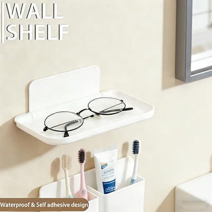 2 Pcs Small Shelf for Wall, Foldable Bedside Shelf & Small Wall Shelves No Drill Adhesive Folding Shelf, Stick-on Floating Wall Rack Organizer Tray for Bedroom Bathroom Kitchen Entryway, White