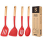 Silicone Cooking Utensils Set, Perfectly Angled for Frying, Mixing,Serving,Draining,Turning and Stirring, BPA-Free Matte Silicone, Wood Handles, Safe for Nonstick Cooking Surfaces,4 Pack (Red) - color: Red