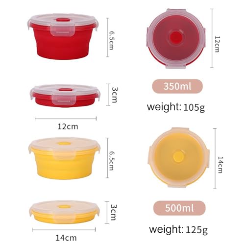 RoseFlower 4PCS Collapsible Bowl Sets, Portable Round Silicone Collapsible Bowls for Camping, Camping Dishes with Lids for Dishwasher, Freezer, Microwave Safe Containers, Camping Essential
