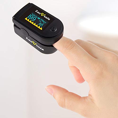 Zacurate 500 Series Fingertip Pulse Oximeter Blood Oxygen Saturation Monitor with Silicon Cover, Batteries and Lanyard, Mystic Black - OLED - color: Mystic Black - OLED