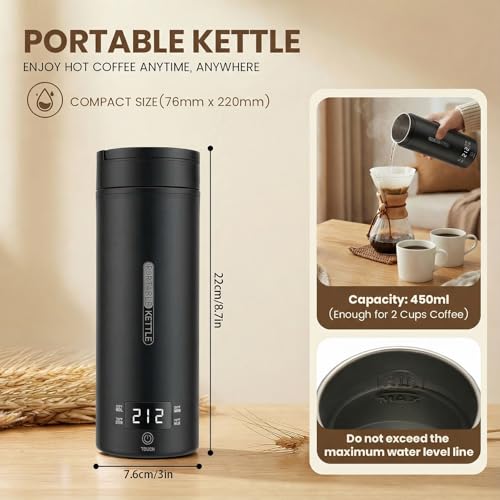 Portable Electric Kettle （120V）, Travel Tea Kettle, 316 Stainless Steel Premium Liner, 4-speed Temperature Adjustment with Auto Shut-off and Boil-Off Protection black - color: black
