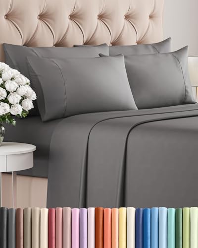 King 6 Piece Sheet Set - Comfy Breathable & Cooling - Ultra-Soft Hotel Luxury Bedding Set with 8-16 Inch Deep Pockets - 1 Flat & 1 Fitted Sheet & 4 Pillowcases - Wrinkle Free & Easy Care - Dark Grey - color: 06 - Dark Grey, size: King