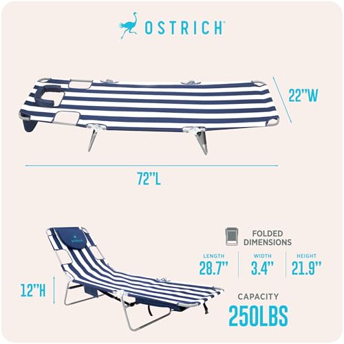 Ostrich the Backpack Chaise Lounge, Folding & Reclining Outdoor Beach Chaise Lounger Chair for Lawn, Pool, Patio, Garden, and Yard, Blue Stripe - color: Striped, style: Backpack Chaise