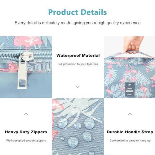 Mossio Hanging Toiletry Bag with Sturdy Hook - Large Portable Cosmetic Makeup Travel Organizer for Men & Women - color: Grey Flamingo