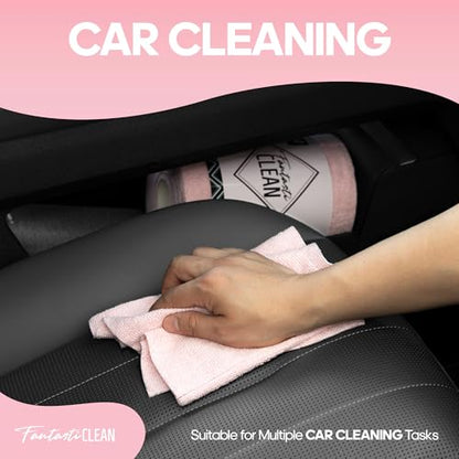 Fantasticlean Microfiber Cleaning Cloth Roll 2 Rolls 120 Pack, Tear Away Paperless Towels, 8" x 8", Reusable Washable Rags, House Kitchen, Pet, Office, Indoor Outdoor, Portable (Pink and Off-White) - color: 1pink 1off-white
