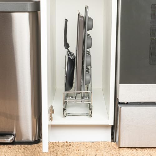 Household Essentials Glidez Multipurpose Chrome-Plated Steel Pull-Out/Slide-Out Storage Organizer for Cookware and Bakeware - Fits Standard Size Cabinet or Shelf, Chrome - size: 5" - Extended, style: Single Tier