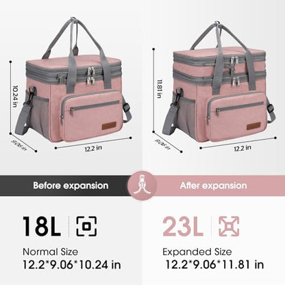 Maelstrom Lunch Box, 23L Insulated Lunch Bag, Expandable Double Deck Cooler Bag, Lightweight Leakproof Tote Bag With Side Tissue Pocket, Suit For Men and Women (E. Pink) - color: E. Pink