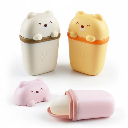 3Pcs Cute Travel Soap Case, Portable Leakproof Soap Container Box Dish with Lid, Draining Soap Holder with Covers for Bathroom Gym Traveling Camping Outdoor (Bear Shape)