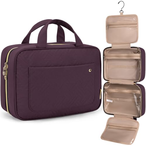BAGSMART Toiletry Bag Travel Bag with Hanging Hook, Water-resistant Makeup Cosmetic Bag Travel Organizer for Accessories, Shampoo, Full-size Container, Toiletries (Dark Purple, Large) - color: Dark Purple, size: Large
