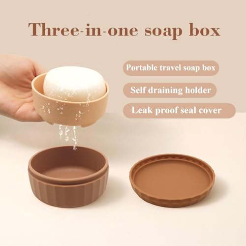 Silicone Travel Soap Box with Lid Draining Soap Container for Shower Compact Travel Soap Case Leak-Proof Design for Camping, Hiking, Gym & Outdoor Use Keeps Soap Dry & Hygienic (Cannoli Cream) - color: Cannoli Cream
