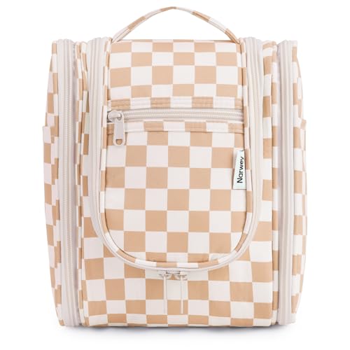 Narwey Small Checkered Hanging Travel Toiletry Bag for Women, Travel Bag for Toiletries, Makeup Bag Organizer Cosmetic Bags Make Up Bags for Women (Light Checkerboard) - color: C-Light Checkerboard-1, size: Medium