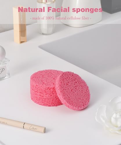 METUUTER 50 PCS Compressed Facial Sponges for Estheticians- 100% Natural Cellulose Face Sponge Professional Cosmetic Spa Sponges for Face Cleansing, Massage, Pore Exfoliating, Mask, Makeup Removal - color: Pink