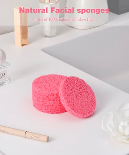 METUUTER 50 PCS Compressed Facial Sponges for Estheticians- 100% Natural Cellulose Face Sponge Professional Cosmetic Spa Sponges for Face Cleansing, Massage, Pore Exfoliating, Mask, Makeup Removal - color: Pink