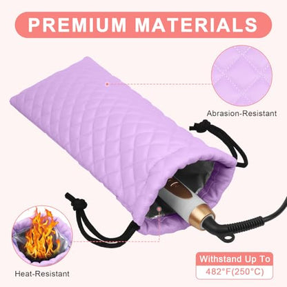 Professional Hot Hair Tools Organizer Cover Bag Heat Resistant Travel Drawstring Storage Case Pouch for Curling Iron, Flat Iron, Hair Straightener and Styling Tool(14.2" x 5.9") - color: Purple