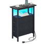 TRIFEBLE End Table with Charging Station, Narrow Side Table with 2 Fabric Drawers, Skinny Nightstand with LED Light, Slim Bedside Table for Bedroom, Living Room, Small Spaces, Black - color: Black