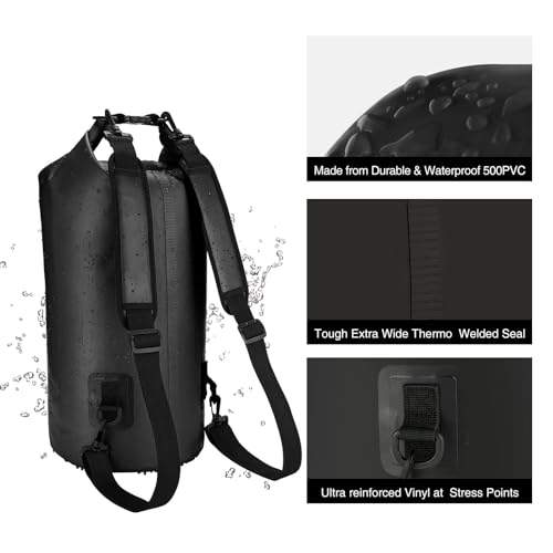Piscifun Dry Bag, Waterproof Floating Backpack 10L/20L/30L/40L with Waterproof Phone Case for Boating, Kayaking, Fishing - color: Black, style: 10l