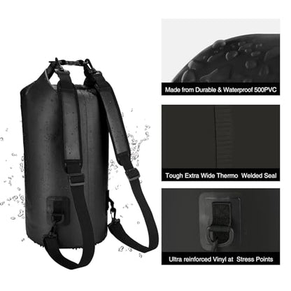 Piscifun Dry Bag, Waterproof Floating Backpack 10L/20L/30L/40L with Waterproof Phone Case for Boating, Kayaking, Fishing - color: Black, style: 20l