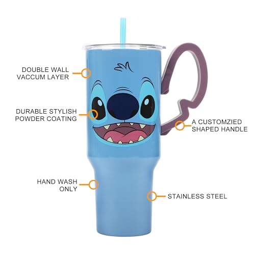 Disney's Stitch 40 Oz Stainless Steel Tumbler With Scultped Ears Handle - color: Disney’s Stitch Blue