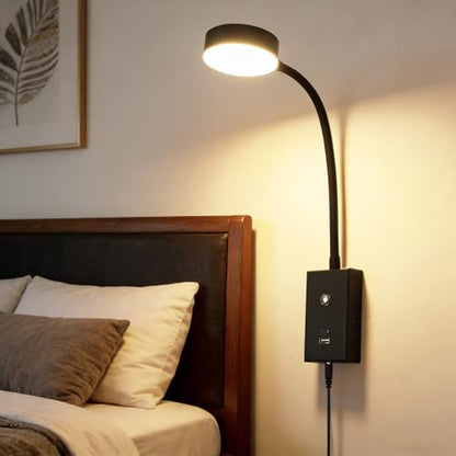 LED Wall Mounted Reading Light for Bed-1pk | Flexible Gooseneck Touch Dimmable Bedside Lamp with USB-A/C Port - size: 1Pack