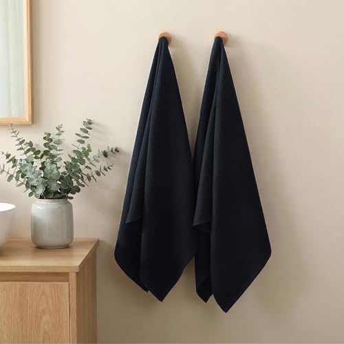 REDKISS 100% Cotton Waffle Weave Bath Towels 4 Piece - 27.5x55 Inches| Lightweight, Quick Dry & Highly Absorbent,Perfect for Spa, Gym, Travel, Guest Bathroom-Black - color: Black