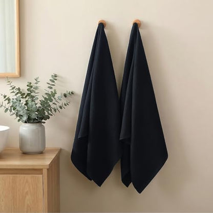 REDKISS 100% Cotton Waffle Weave Bath Towels 4 Piece - 27.5x55 Inches| Lightweight, Quick Dry & Highly Absorbent,Perfect for Spa, Gym, Travel, Guest Bathroom-Black - color: Black