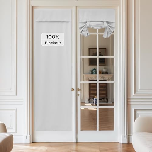 NICETOWN French Door Curtain - Privacy Thermal Insulated 100% Blackout Door Window Curtain for Patio Front Tricia Sidelight Panel, W26 x L72 inch Long, 1 Panel, Greyish White - color: Greyish White, size: 26"W x 72"L (Pack of 1)
