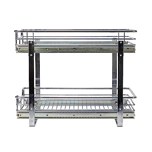 Household Essentials Chrome-Plated Steel Dual-Tier Slide-Out Organizer - size: 15" - Extended, style: Dual Slide