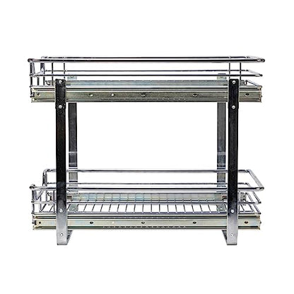 Household Essentials Chrome-Plated Steel Dual-Tier Slide-Out Organizer - size: 15" - Extended, style: Dual Slide