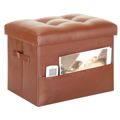 BelugaHelper Storage Ottoman Foot Rest Stool. Folding Ottoman with Storage with Thicker Foam Padded Seat. 330 lbs Footstool Bench for Living Room, Bedroom, Home Office Table, 17x13x13in, Light Brown - color: Light Brown, size: 17"D x 13"W x 13"H