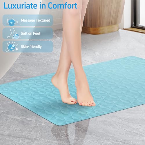 Non Slip Bathtub Mat for Bath Tub Shower Safety - Natural Rubber Mat with Suction Cups ＆ Drain Holes - BPA/PVC Free Large Bathroom Mat - Machine Washable - Unique Diamond Pattern - 17 × 35 Inch - color: Blue, size: 35" x 17" (Rectangular)