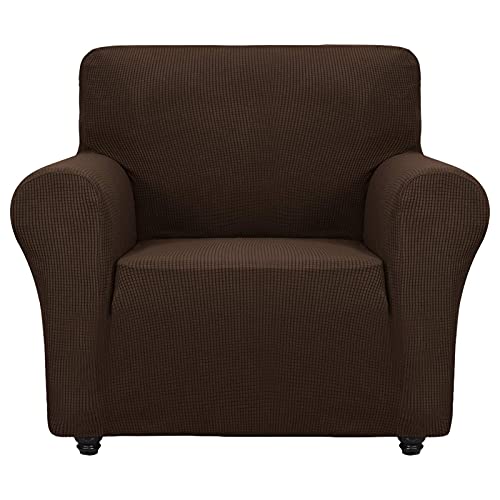 ZNSAYOTX Super Stretch Chair Slipcover Universal Sofa Chair Covers for Living Room Dogs Pet Furniture Protector Spandex Armchair Slipcovers with Anti Slip Foam Sticks (Coffee, Chair) - color: Coffee, size: Small (30"-47")